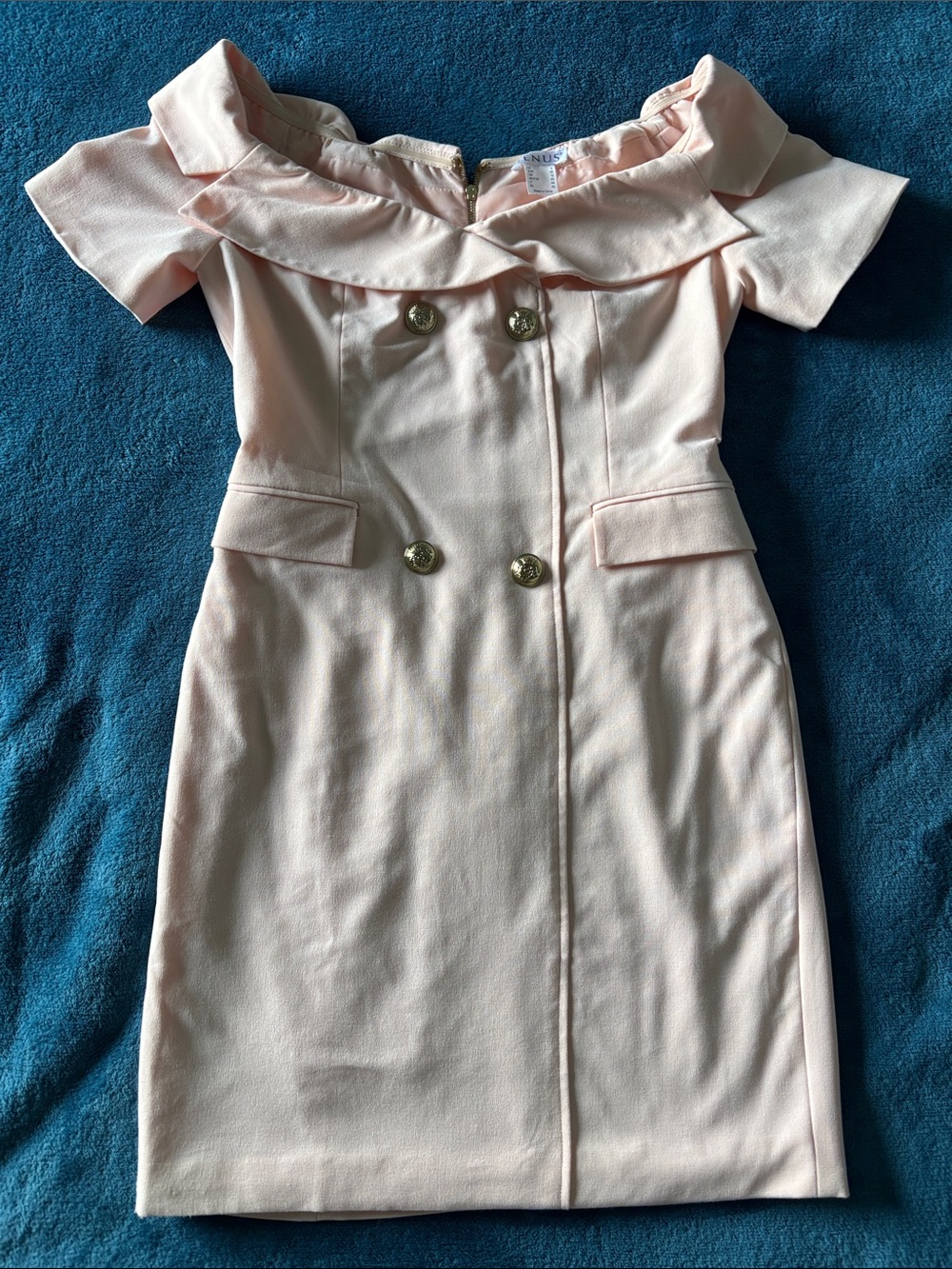 VENUS Blush Pink One-Shoulder Double-Breasted Sheath Dress